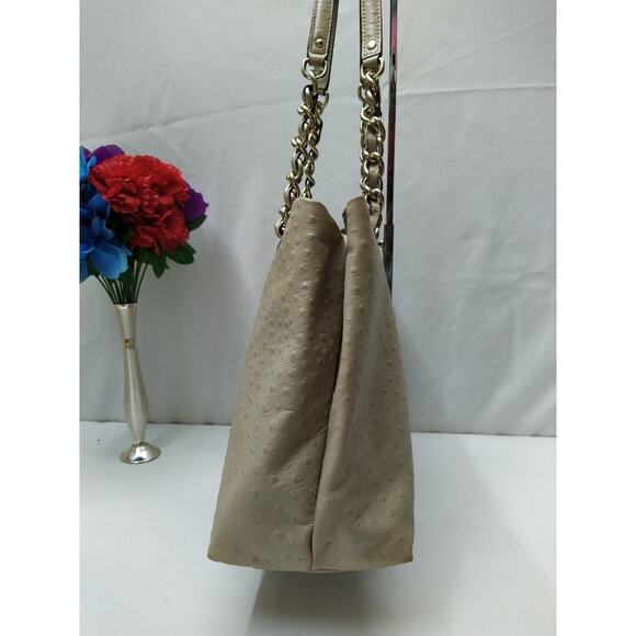 Kate Spade Beige Leather Ostridge Embossed Chain Strap Satchel Shoulder Bag - Picture 3 of 13